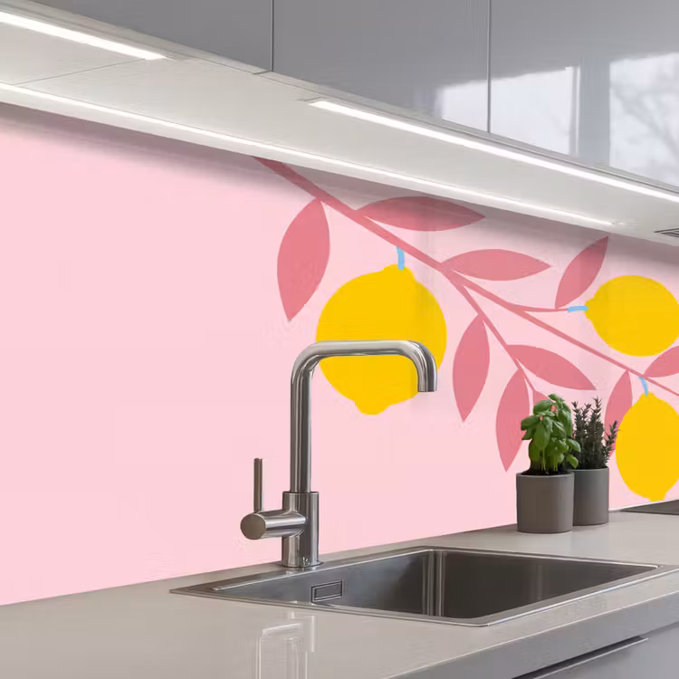 Fruit - Tak - Natuur - Abstract - Roze keuken achterwand 2 middel -3d_schuin