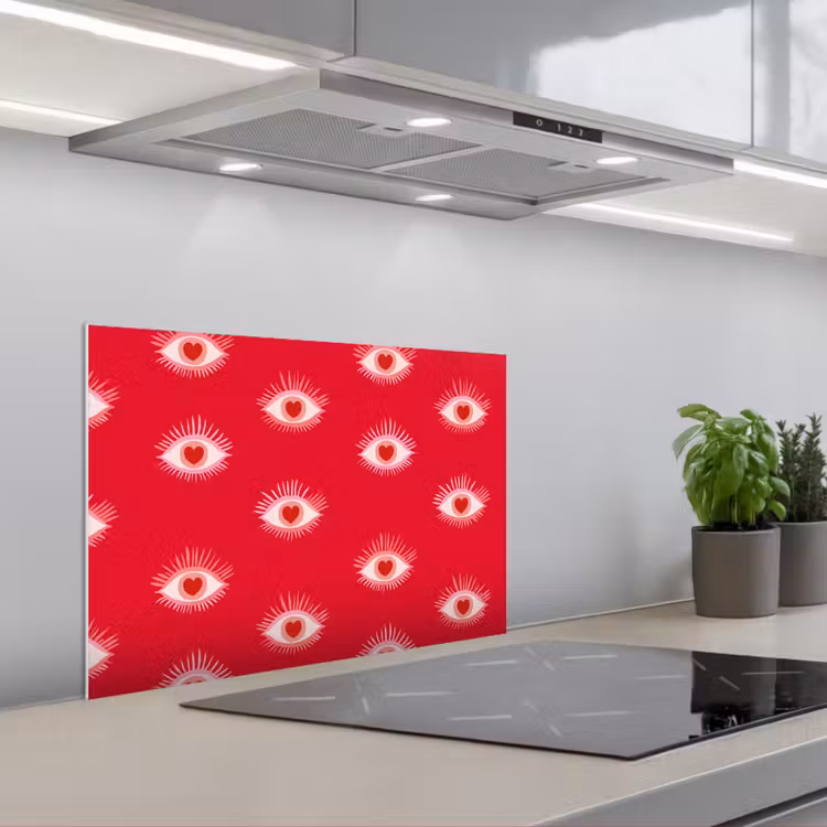 Ogen - Hart - Abstract - Rood - Roze keuken achterwand spatscherm klein 900 -3d_schuin