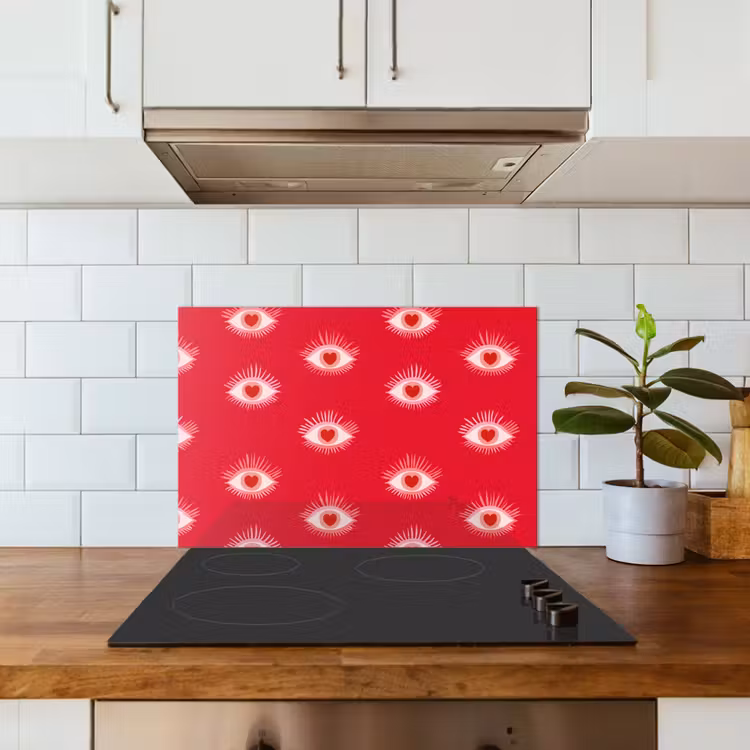 Ogen - Hart - Abstract - Rood - Roze keuken achterwand spatscherm klein 900 -sfeer2