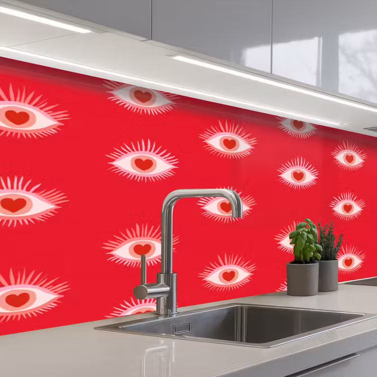 Ogen - Hart - Abstract - Rood - Roze keuken achterwand 2 middel 871 -3d_schuin