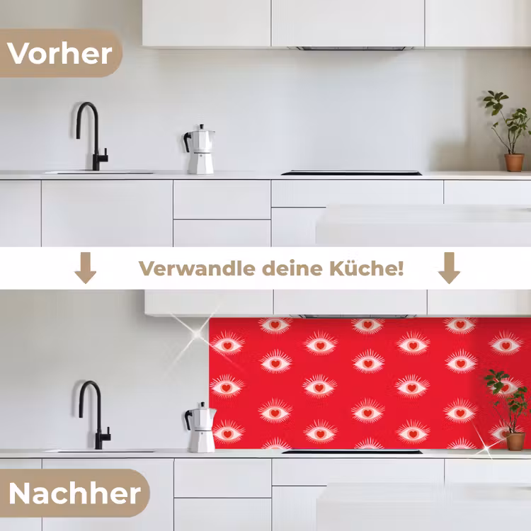 Ogen - Hart - Abstract - Rood - Roze keuken achterwand 2 middel 871 -voor-na_DE