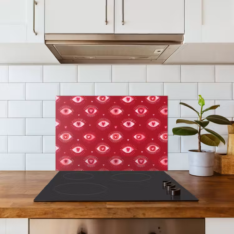 Ogen - Patroon - Roze - Donkerrood keuken achterwand spatscherm klein 900 -sfeer2