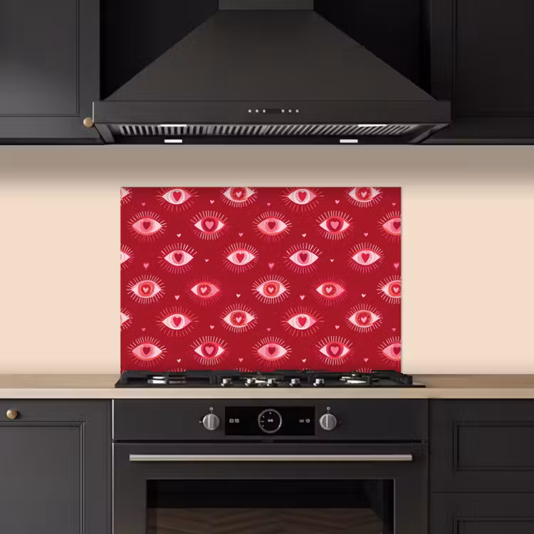Ogen - Patroon - Roze - Donkerrood keuken achterwand spatscherm klein 900 -sfeer1