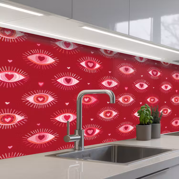 Ogen - Patroon - Roze - Donkerrood keuken achterwand 2 middel 871 -3d_schuin