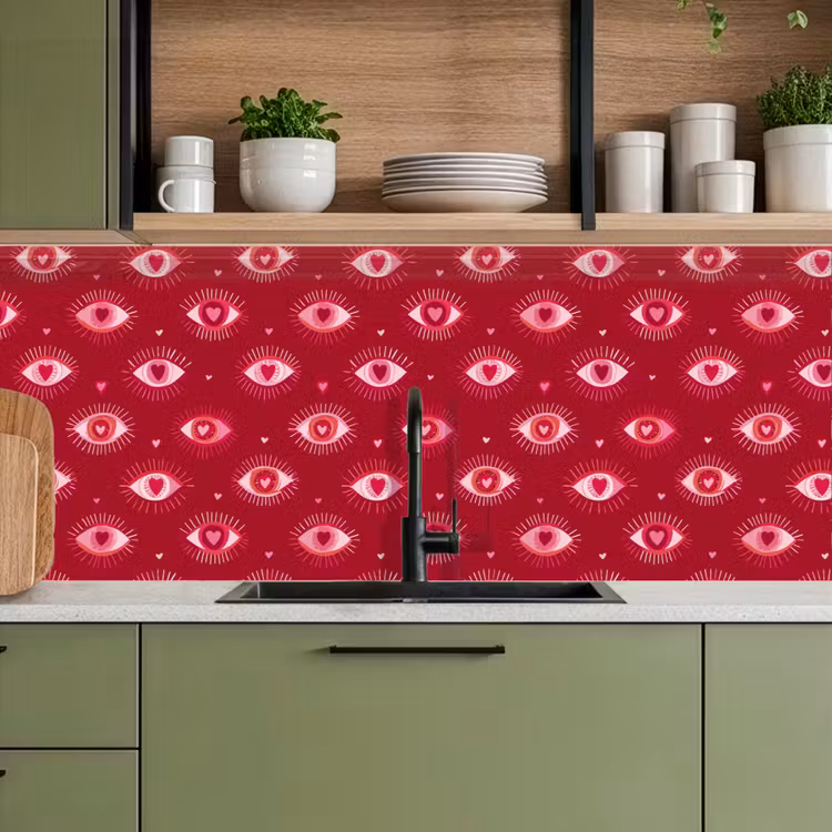 Ogen - Patroon - Roze - Donkerrood keuken achterwand 2 middel 871 -sfeer3