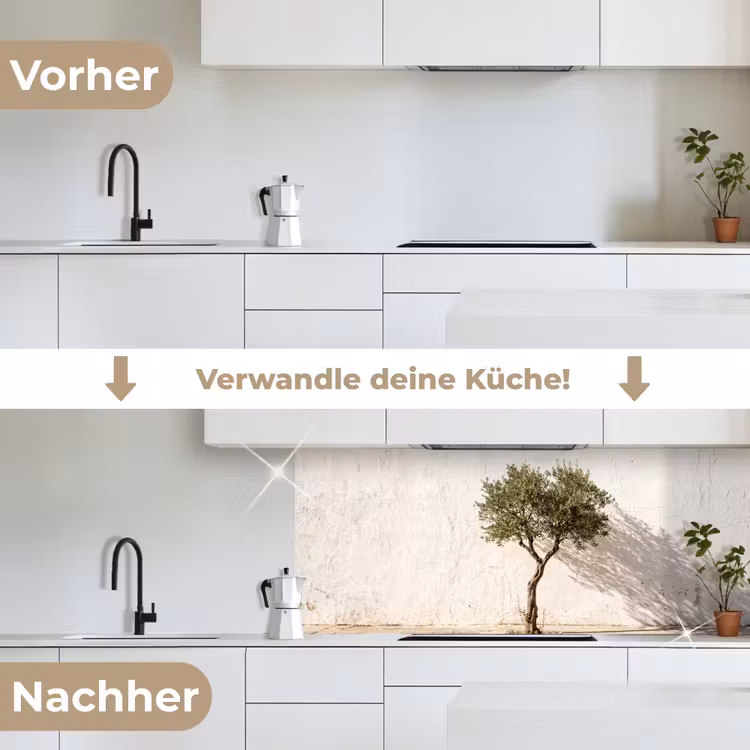 Küchenrückwand - Olivenbaum – Wand – weiß - Olijfboom - muur - wit keuken achterwand 2 middel