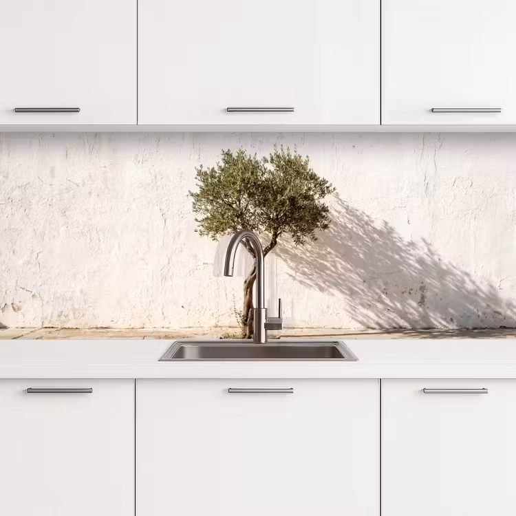 Küchenrückwand - Olivenbaum – Wand – weiß - Olijfboom - muur - wit keuken achterwand 2 middel