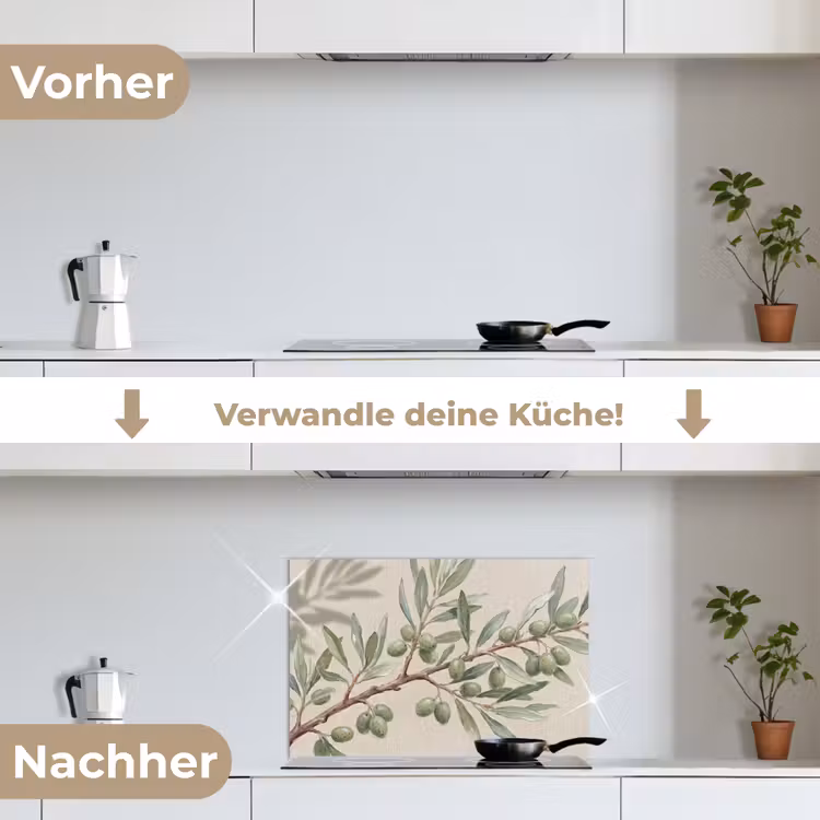 Olijftak - Bladeren - Natuur - Groen - Beige keuken achterwand spatscherm klein -voor_na_DE