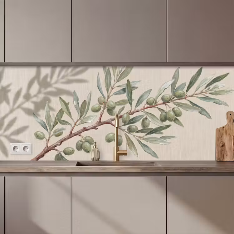 Olijftak - Bladeren - Natuur - Groen - Beige keuken achterwand 2 middel zz_3dshopping