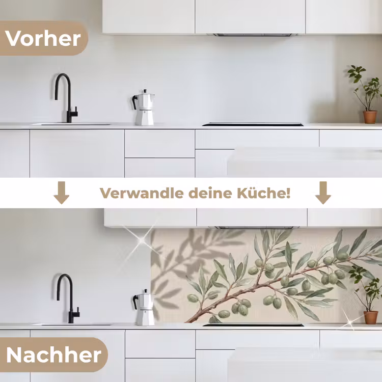 Olijftak - Bladeren - Natuur - Groen - Beige keuken achterwand 2 middel -voor-na_DE