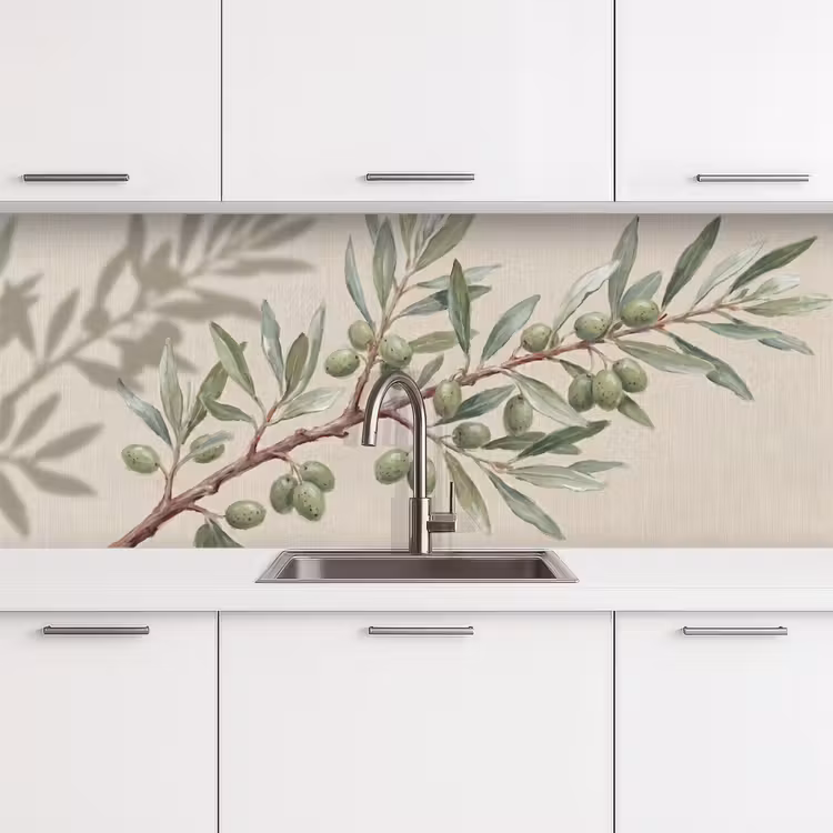 Olijftak - Bladeren - Natuur - Groen - Beige keuken achterwand 2 middel -3d