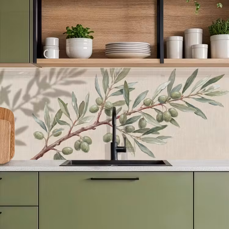 Olijftak - Bladeren - Natuur - Groen - Beige keuken achterwand 2 middel -sfeer3