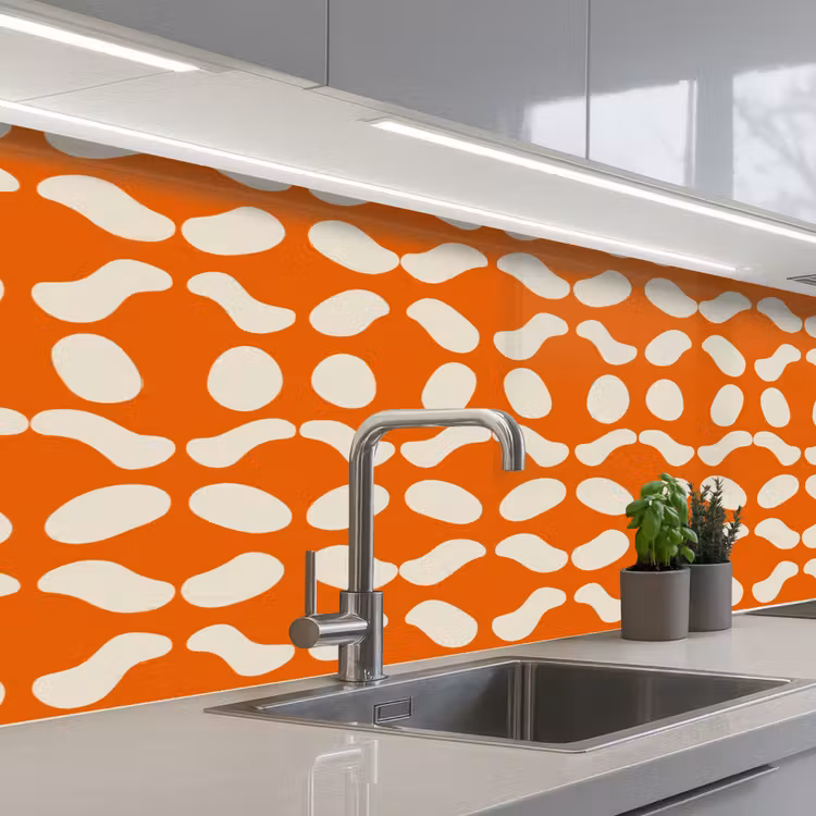 Oranje - Organische vormen - Wit keuken achterwand 2 middel 871 -3d_schuin