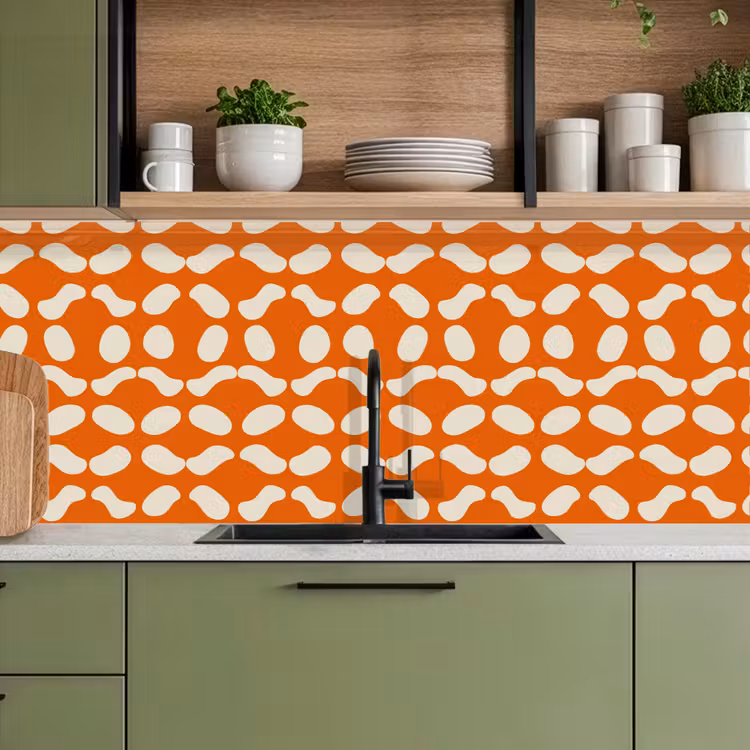 Oranje - Organische vormen - Wit keuken achterwand 2 middel 871 -sfeer3