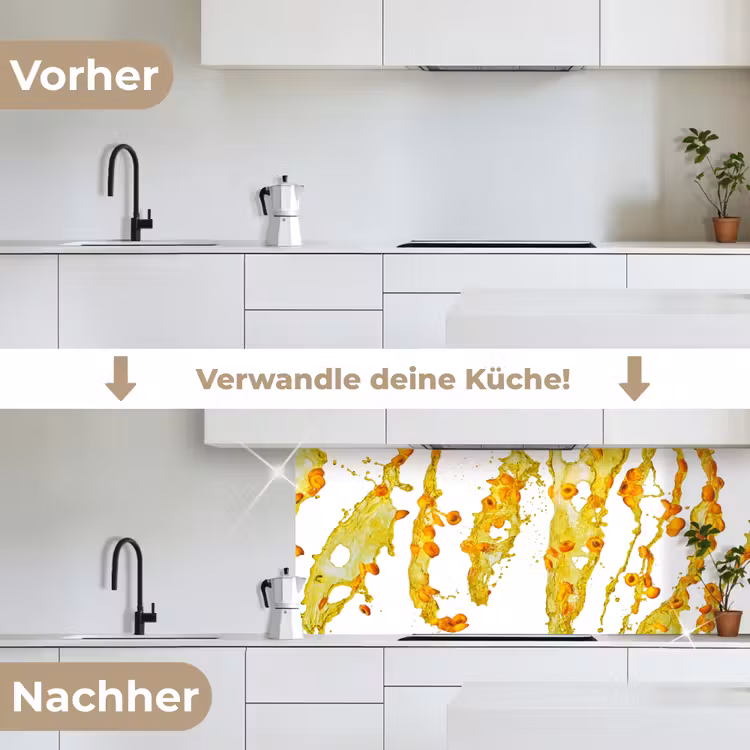 Oranje - Geel - Splash - Fruit keuken achterwand 2 middel -voor-na_DE