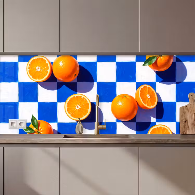 Küchenrückwand - Orange – Kariert – Essen - Sinaasappel - Geruit - Eten keuken achterwand 2 middel zz_3dshopping