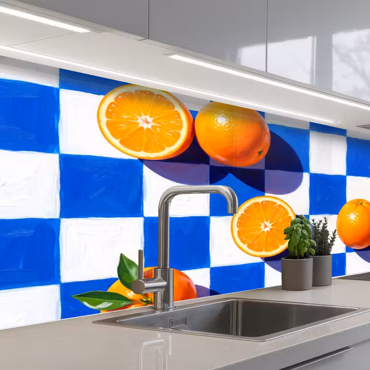 Küchenrückwand - Orange – Kariert – Essen - Sinaasappel - Geruit - Eten keuken achterwand 2 middel