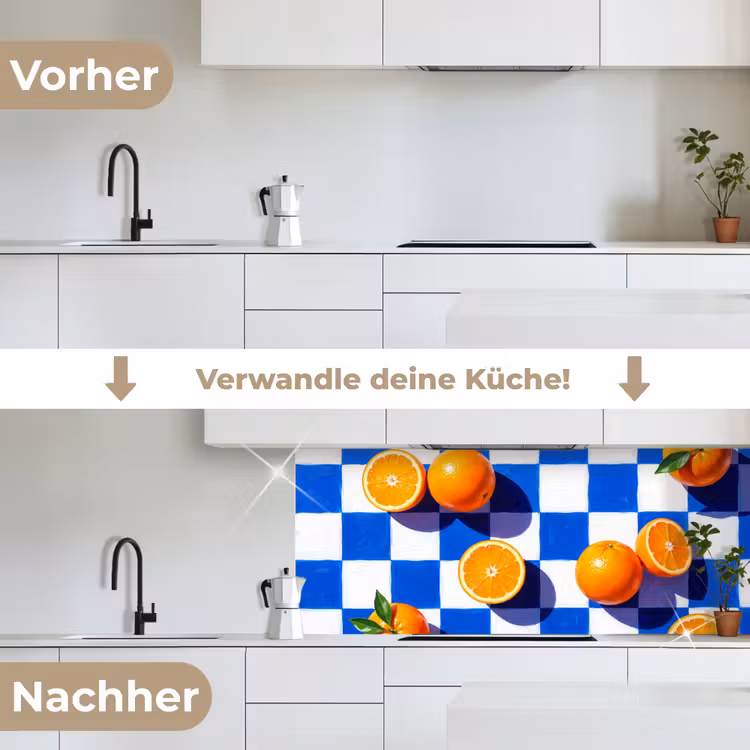 Küchenrückwand - Orange – Kariert – Essen - Sinaasappel - Geruit - Eten keuken achterwand 2 middel