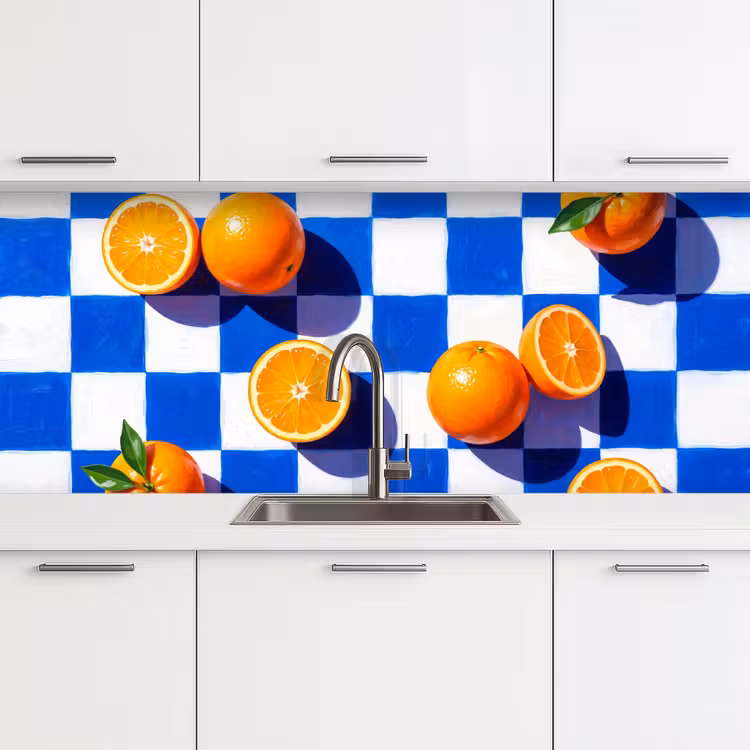 Küchenrückwand - Orange – Kariert – Essen - Sinaasappel - Geruit - Eten keuken achterwand 2 middel