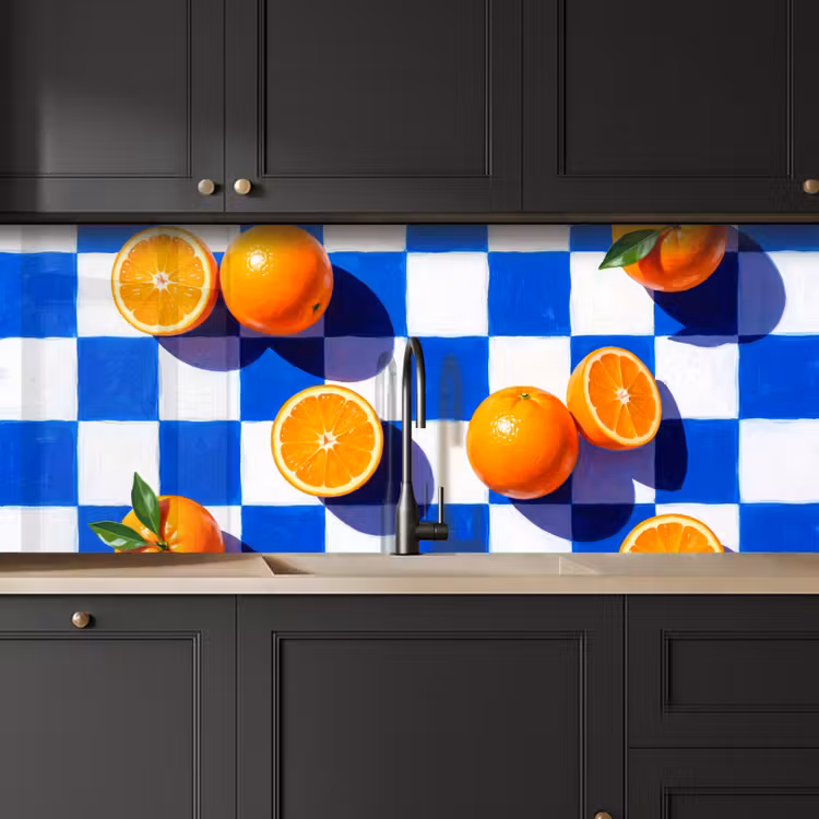 Küchenrückwand - Orange – Kariert – Essen - Sinaasappel - Geruit - Eten keuken achterwand 2 middel