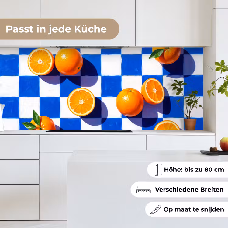 Küchenrückwand - Orange – Kariert – Essen - Sinaasappel - Geruit - Eten keuken achterwand 2 middel