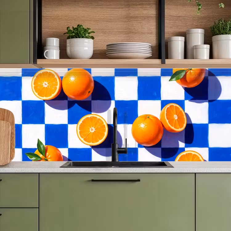 Küchenrückwand - Orange – Kariert – Essen - Sinaasappel - Geruit - Eten keuken achterwand 2 middel