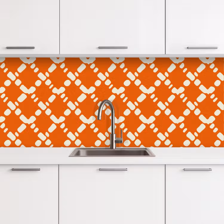 Oranje - Ruitpatroon - Wit keuken achterwand 2 middel 871 -3d