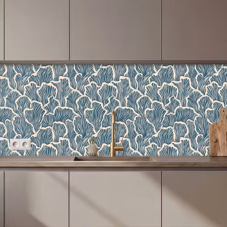 Organisch - Blauw - Crème - Schelpen keuken achterwand 2 middel 871 zz_3dshopping