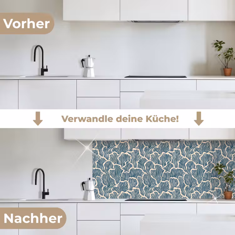 Organisch - Blauw - Crème - Schelpen keuken achterwand 2 middel 871 -voor-na_DE