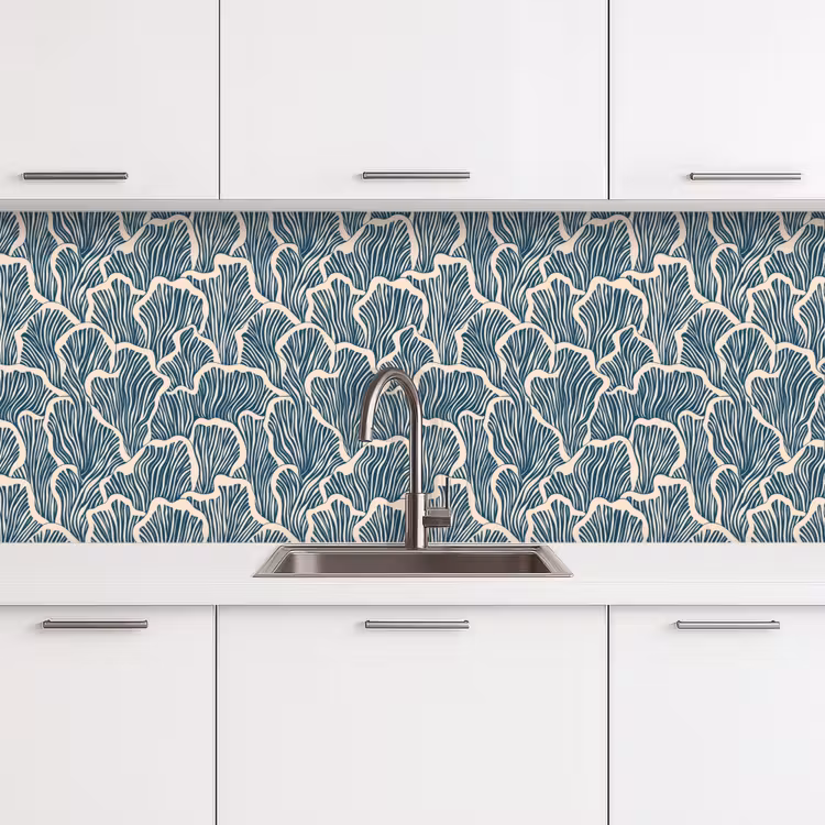 Organisch - Blauw - Crème - Schelpen keuken achterwand 2 middel 871 -3d