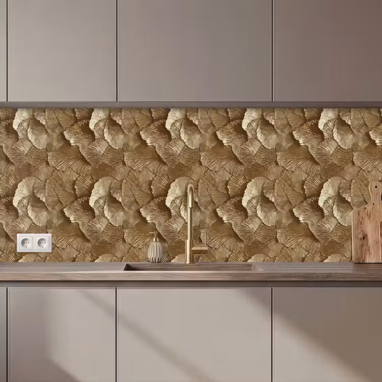 Organisch - Patroon - Bladeren - Goud keuken achterwand 2 middel 871 zz_3dshopping