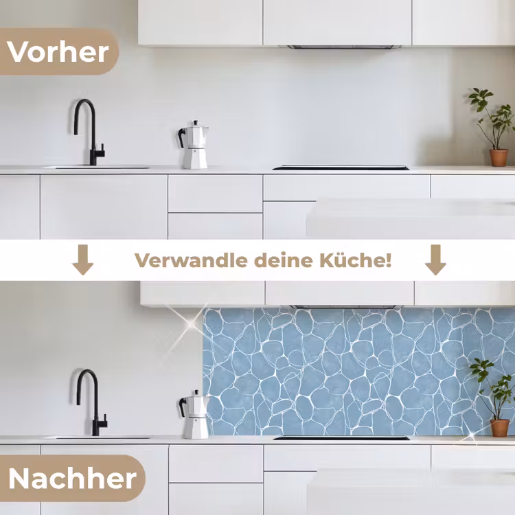 Organisch - Patroon - Blauw keuken achterwand 2 middel 871 -voor-na_DE