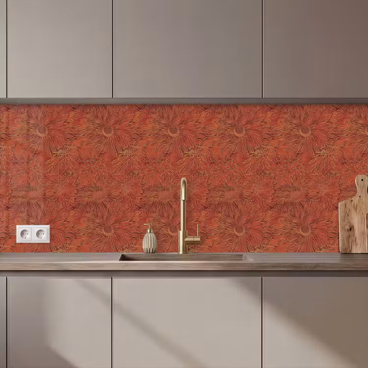 Oosters - Bloemen - Terracotta keuken achterwand 2 middel 871 zz_3dshopping