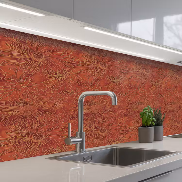 Oosters - Bloemen - Terracotta keuken achterwand 2 middel 871 -3d_schuin