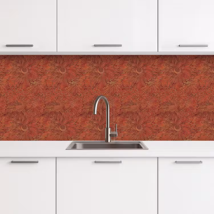 Oosters - Bloemen - Terracotta keuken achterwand 2 middel 871 -3d
