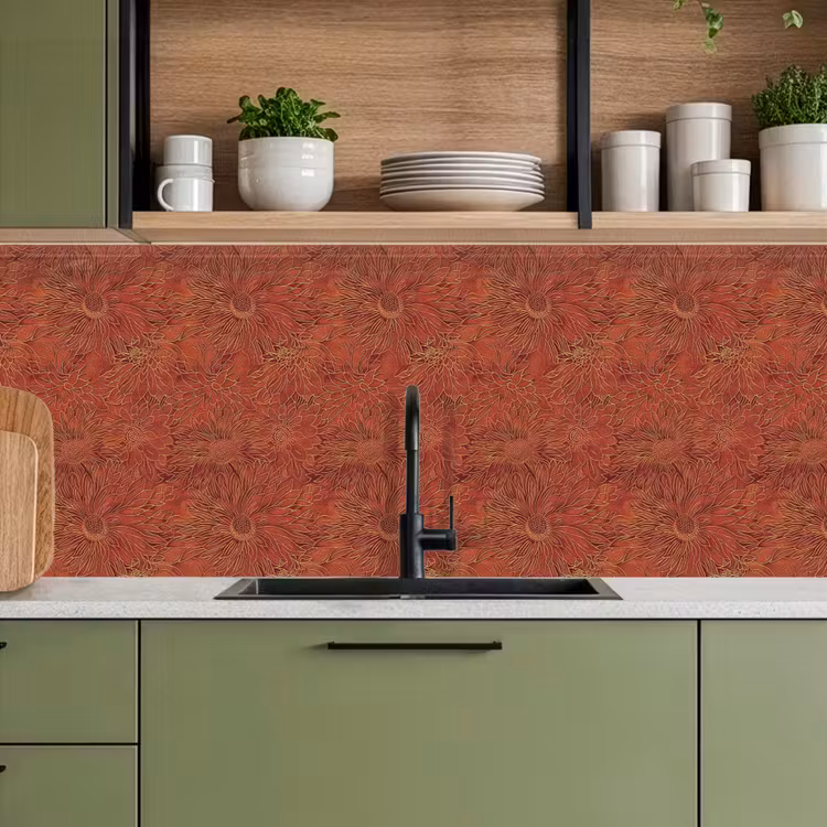 Oosters - Bloemen - Terracotta keuken achterwand 2 middel 871 -sfeer3