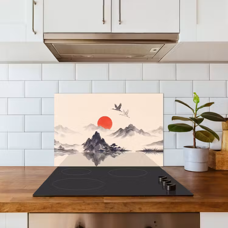Oosters - Kraanvogels - Landschap keuken achterwand spatscherm klein -sfeer2