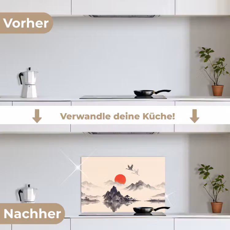 Oosters - Kraanvogels - Landschap keuken achterwand spatscherm klein -voor_na_DE