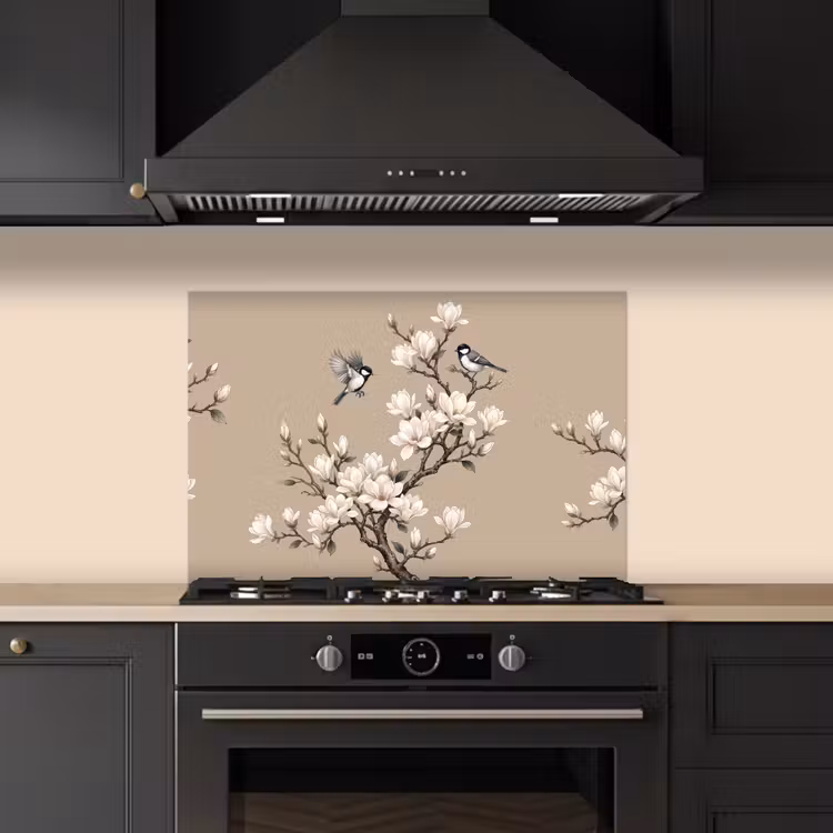Oosters - Vogels - Beige keuken achterwand spatscherm klein -sfeer1