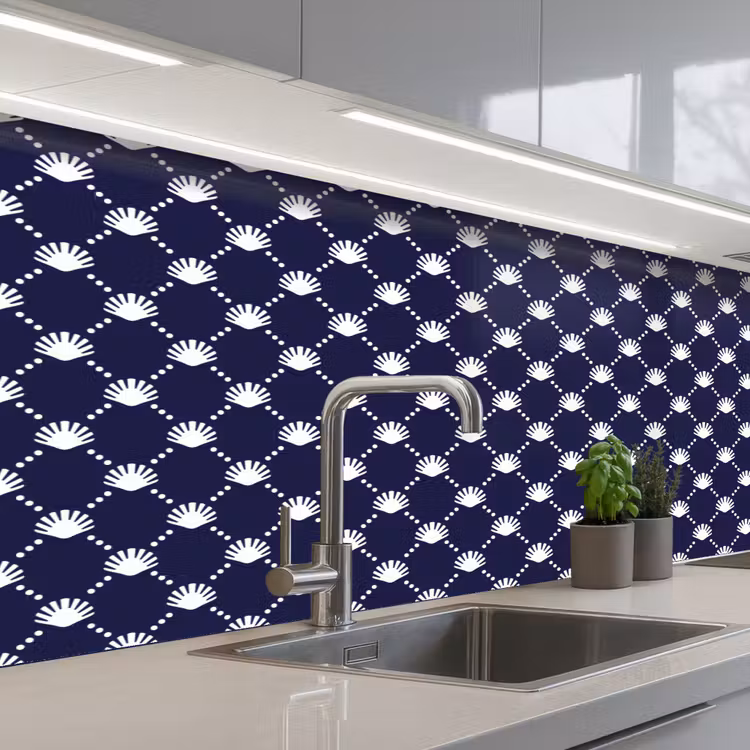 Oceaan - Schelp - Blauw - Wit keuken achterwand 2 middel 871 -3d_schuin