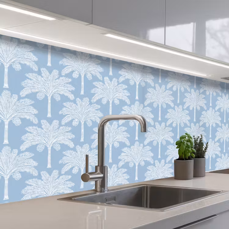 Palmboom - Modern - Blauw keuken achterwand 2 middel 871 -3d_schuin