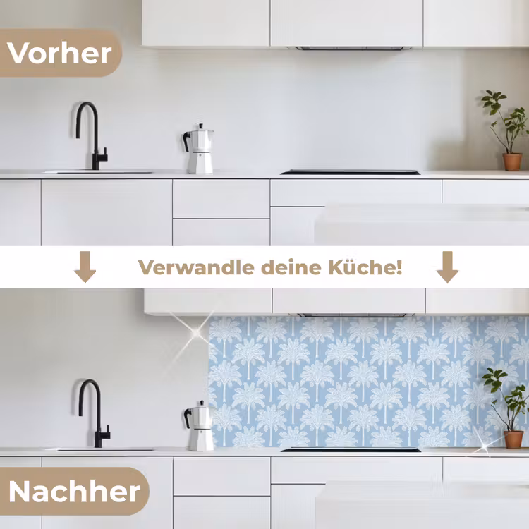 Palmboom - Modern - Blauw keuken achterwand 2 middel 871 -voor-na_DE