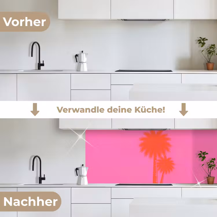 Palmbomen - Modern - Roze keuken achterwand 2 middel -voor-na_DE