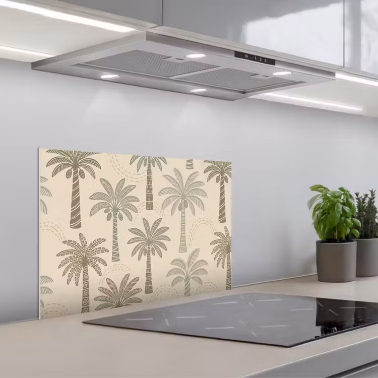 Palmbomen - Patroon - Tropisch - Beige keuken achterwand spatscherm klein -3d_schuin