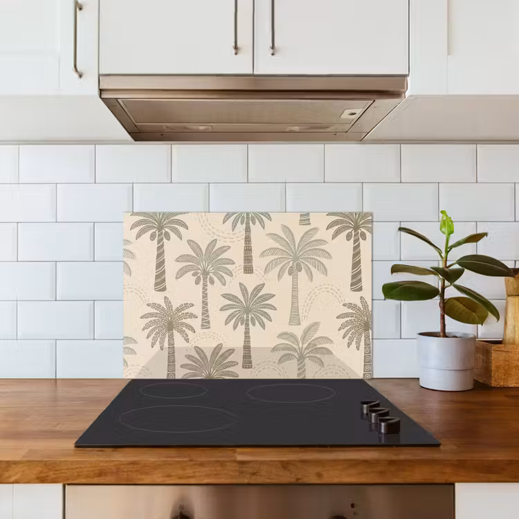 Palmbomen - Patroon - Tropisch - Beige keuken achterwand spatscherm klein -sfeer2