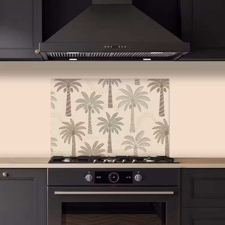 Palmbomen - Patroon - Tropisch - Beige keuken achterwand spatscherm klein -sfeer1