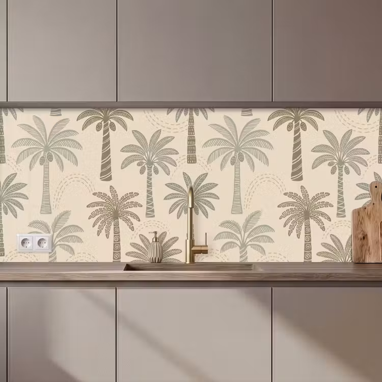 Palmbomen - Patroon - Tropisch - Beige keuken achterwand 2 middel zz_3dshopping