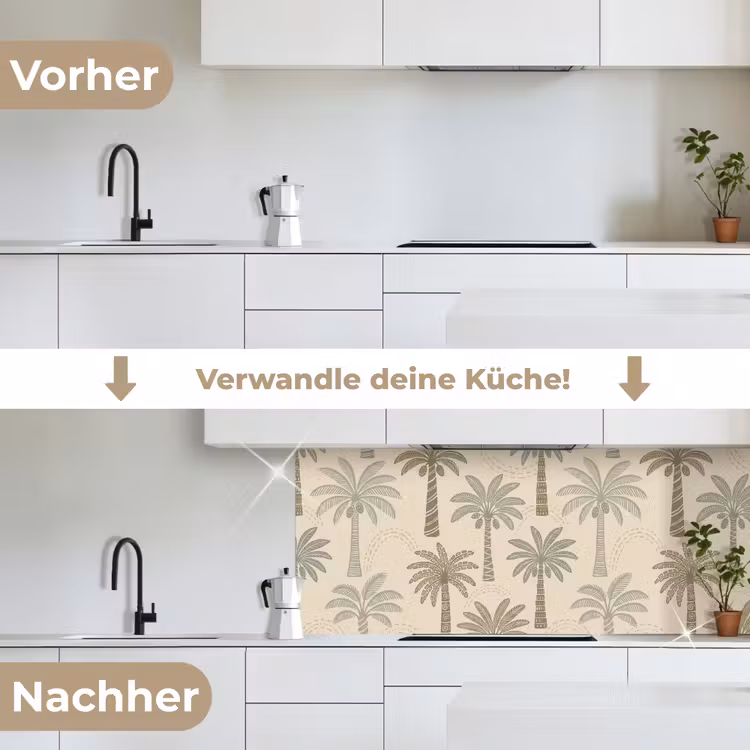 Palmbomen - Patroon - Tropisch - Beige keuken achterwand 2 middel -voor-na_DE