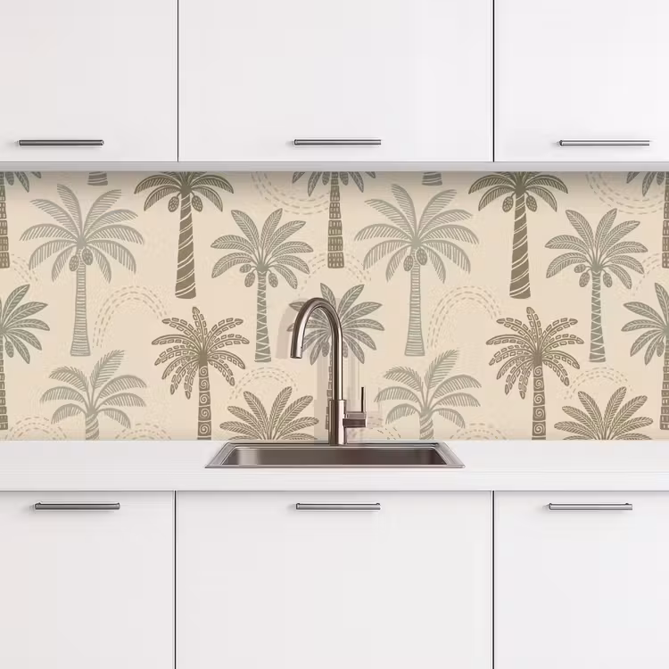 Palmbomen - Patroon - Tropisch - Beige keuken achterwand 2 middel -3d