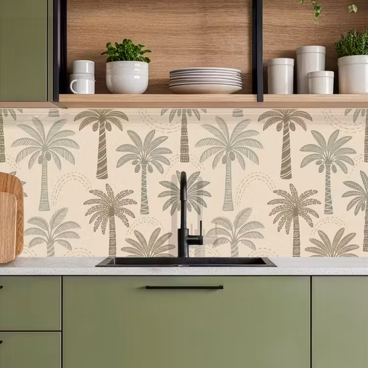Palmbomen - Patroon - Tropisch - Beige keuken achterwand 2 middel -sfeer3